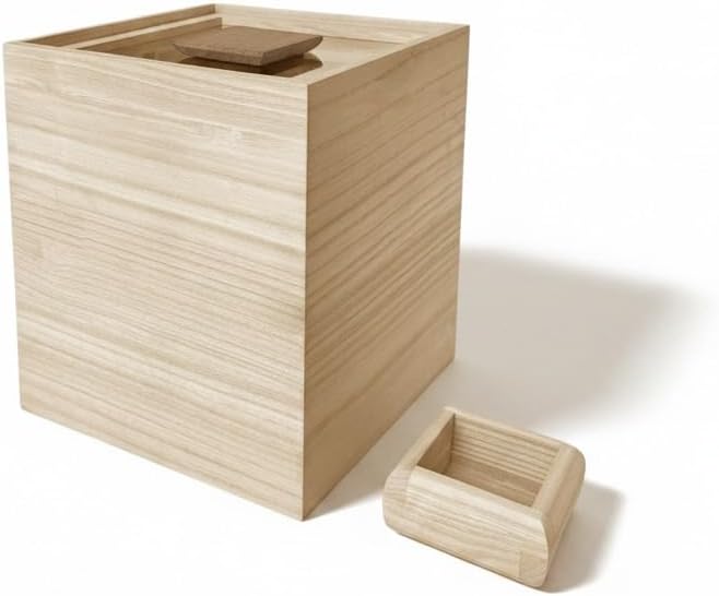 Wooden Rice Storage Container with Lid and Measuring Cup, 13lbs (5.8kg) - Grains, Beans and Dry Food, Kiri, Paulownia Wood by Unknown
