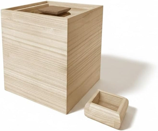 Wooden Rice Storage Container with Lid and Measuring Cup, 13lbs (5.8kg) - Grains, Beans and Dry Food, Kiri, Paulownia Wood by Unknown