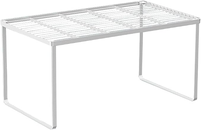 Kitchen Cabinet Storage Shelf Stackable Wire Spice Rack Organizer Heavy Duty Space Saver for Bathroom Bedroom Closet Laundry Room Office Countertop - White, Pack 1 by LIYIVNAA