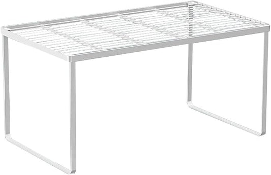 Kitchen Cabinet Storage Shelf Stackable Wire Spice Rack Organizer Heavy Duty Space Saver for Bathroom Bedroom Closet Laundry Room Office Countertop - White, Pack 1 by LIYIVNAA