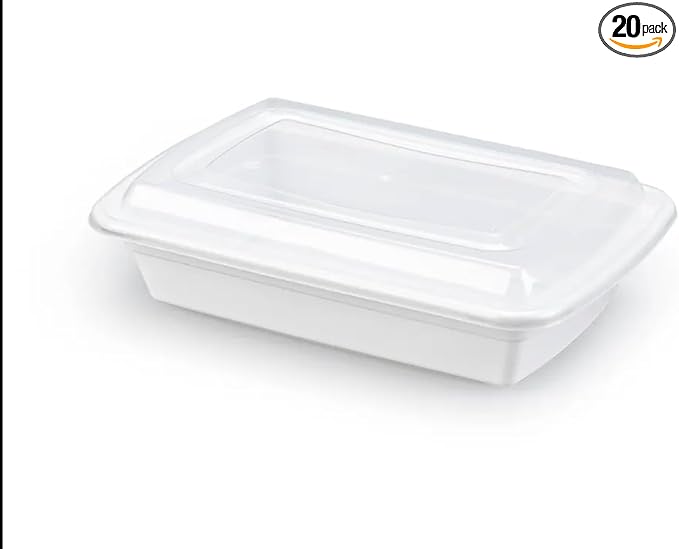 24 oz White Reusable Meal Prep Containers [150 Pack], Microwave Safe Food Storage Containers with Lids, Take Out Container, Bento Lunch Box To Go, BPA Free - Dishwasher & Freezer Safe by XPACK