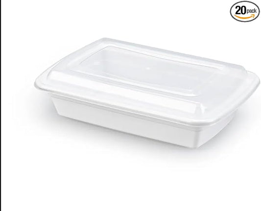 24 oz White Reusable Meal Prep Containers [150 Pack], Microwave Safe Food Storage Containers with Lids, Take Out Container, Bento Lunch Box To Go, BPA Free - Dishwasher & Freezer Safe by XPACK