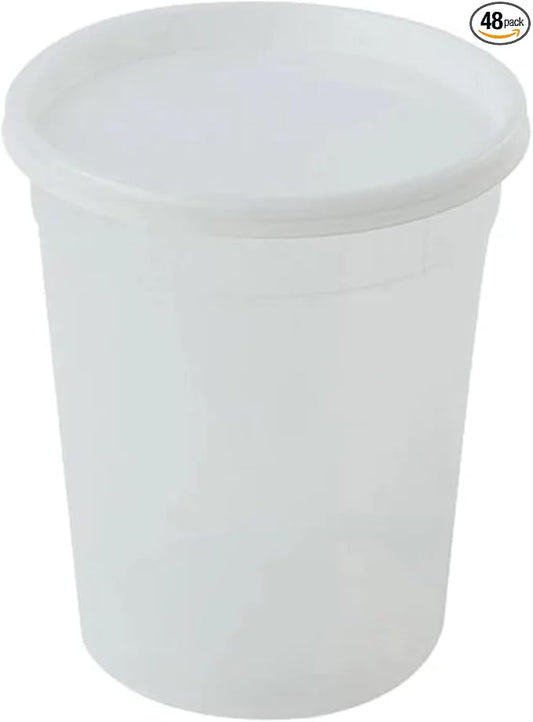 32 Oz Deli Containers with Lids | Heavy Duty BPA Free Food Storage Cups for Soup Meal Prep Slime Leftovers | Microwave Freezer Safe Reusable Round Containers | 48 Count by Unknown
