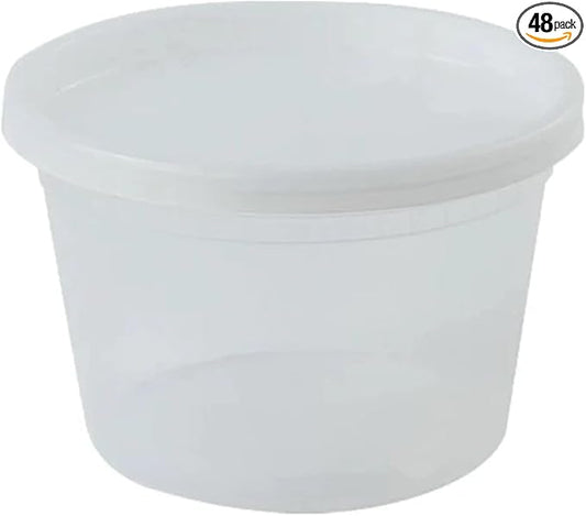 16 Oz Deli Containers with Lids | Heavy Duty BPA Free Food Storage Cups for Soup Meal Prep Slime Leftovers | Microwave Freezer Safe Reusable Round Containers | 48 Count by Unknown