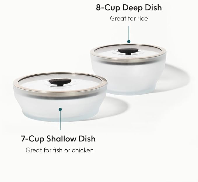 Anyday 4-Pc Microwave Cookware Glass Food Storage Set (Black Sesame) | Large Plastic-Free Containers, Stackable Steamer with Vented Lid, Microwave-Safe Reheating & Steaming Vegetables, Rice - Image 2
