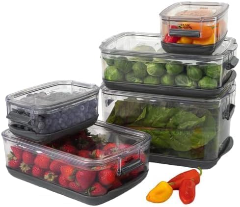 Progressive International Prepworks ProKeeper Food Fresh Produce Storage Container Set, 5- Piece, Clear Containers with Gray Sealed Tight Lids - Image 4