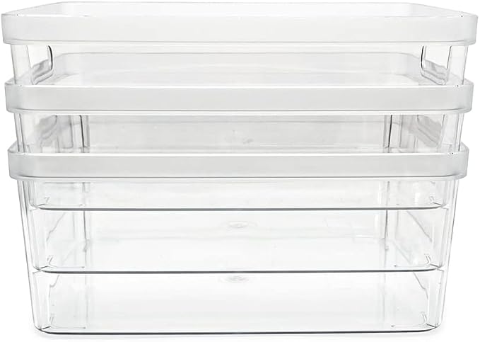Isaac Jacobs 3-Pack Medium Clear Storage Bins (8” L x 10” W x 4.25” H) | Cutout Handles, Plastic Organizer for Home, Office, Kitchen, Fridge/Freezer, Bathroom, BPA Free, Food Safe (3-Pack, Medium) - Image 5