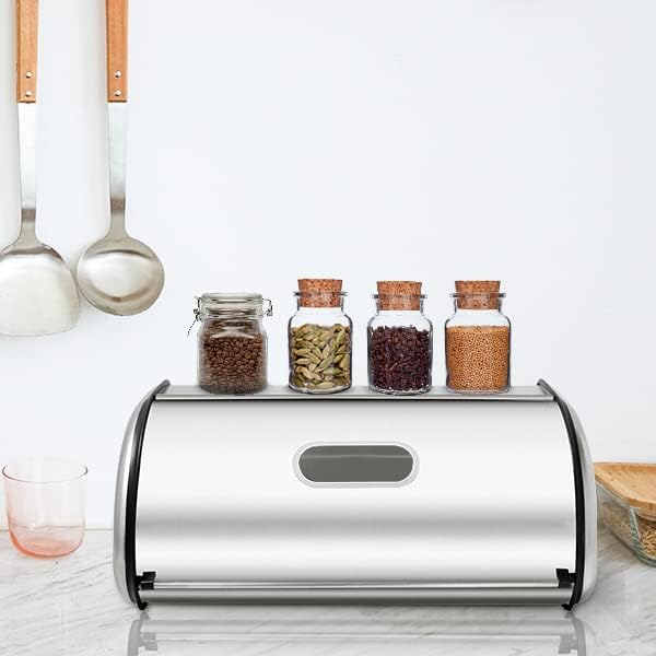 Stainless Steel Bread Box for Kitchen Countertop, Extra Thick Sturdy Bread Storage Container Large Bread Keeper Roll Up Style， Capacity Bread Keeper, 17 x 11 x 7.5 Inches - Image 6