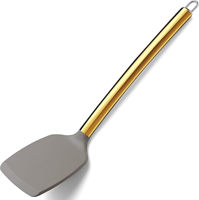 Berglander Non-stick Silicone Solid Turner, Titanium Gold Plating handle, Barbecue Spatula for Cooking, Dishwasher Safe, Easy to Clean by Berglander
