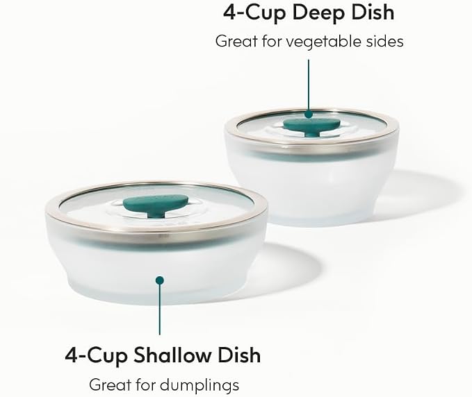 Anyday 4-Pc Microwave Cookware Set with Glass Lids, Medium (Kale) | Food Storage, Steamer, Plastic Free Containers, Vented Glass Lid, Microwave-Safe Reheating & Steaming Vegetables, Rice - Image 2