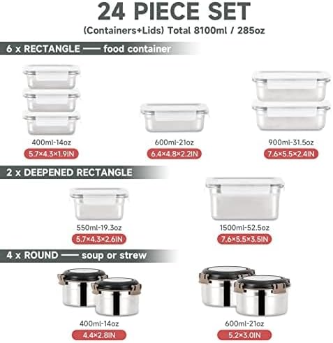 Cykorxicc 12PC 304 Stainless Steel Food Storage Containers with Lids Leakproof, Meal Prep Container Airtight, Lunch Boxes, Kimchi Containers for food storage Nestable | Oven/Dishwsher/Freezer Safe - Image 3