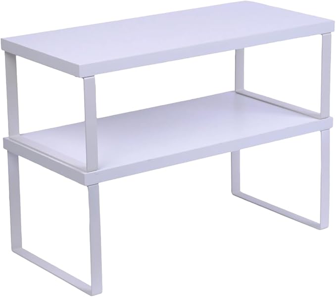 Sben Cabinet Organizer Shelf, Set of 2 Kitchen Counter Shelves, Kitchen Storage, Spice Rack, Stackable, Expandable, Metal and Engineered Wood, White by SBEN