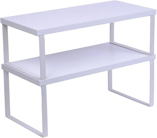 Sben Cabinet Organizer Shelf, Set of 2 Kitchen Counter Shelves, Kitchen Storage, Spice Rack, Stackable, Expandable, Metal and Engineered Wood, White by SBEN
