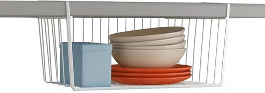 Modern Home Under Shelf Wire Storage Baskets – Hanging Organizer Rack for Cabinet, Pantry, or Closet – White Metal Basket for Kitchen, Towels, or Office – No Tools Required (15") by Modern+Home