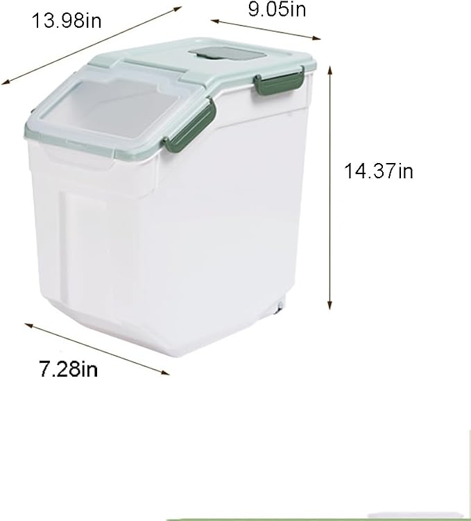 Large Flour Storage Container Bin 25lb, 2Pack Airtight Rice Storage Containers with Wheels Seal Locking Lid, BPA Free with Measuring Cup&Scoop for Flour, Rice, Grain(Green) - Image 2