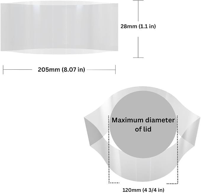 205 x 28 mm Clear Perforated Shrink Band for Large Food Tubs, Bulk Storage Containers & Wide Plastic Jars [Cap Diameter: 4 3/4"] Pack of 500 - Image 2