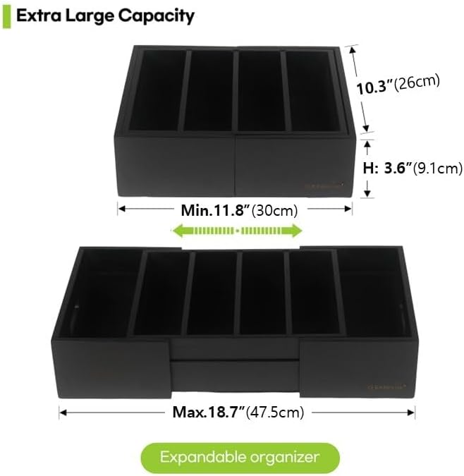 CLEANCLUE Expandable Kitchen Cabinet Organizer for Food Storage Container Lids, Bamboo Drawer Caddy Adjustable Dividers, Box for Kitchen Storage and Organization, Lids Organizer for Cabinet (Black) - Image 2