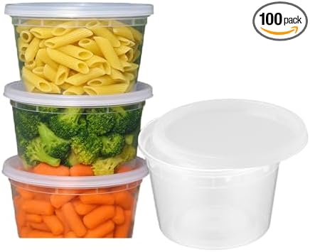 Reusable Plastic BPA-Free Food Storage Deli Container Leak‑Proof | 16oz, 100 set, Heavy Duty, Microwave, Freezer & Dishwasher Safe, Stackable by ProTakeOut