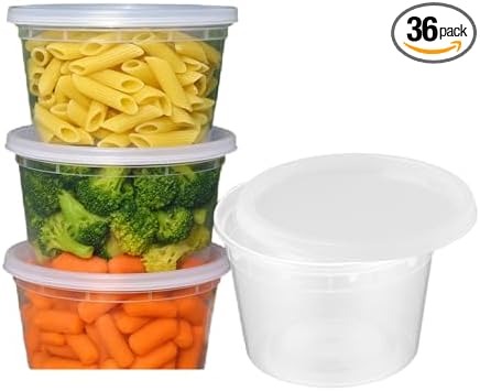 Reusable Plastic BPA-Free Food Storage Deli Container Leak‑Proof | 16oz, 36 set, Heavy Duty, Microwave, Freezer & Dishwasher Safe, Stackable by ProTakeOut