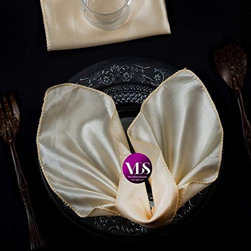 VDS - 100 Pieces | Satin Napkins 12 x 12 Inch Square | Kitchen & Dinner Table Napkins Cloths Handkerchief for Restaurant Bistro Wedding Christmas Birthday Party Dinner Decoration (Cream) by VDS