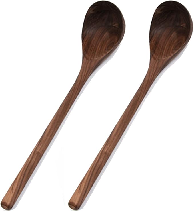 2PCS Wooden Long Handle Medium Spoon Kitchen Utensils 13.6" Handmade Black Walnut Wood Ladle Natural, Eco Friendly and Sustainable by FiunkesLightFixture