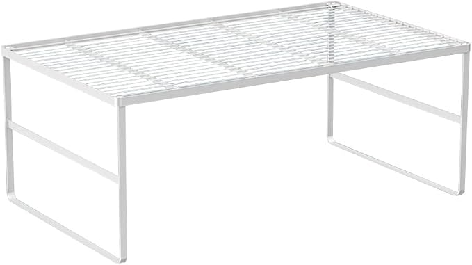 Kitchen Cabinet Storage Shelf Stackable Wire Spice Rack Organizer Heavy Duty Space Saver for Bathroom Bedroom Closet Laundry Room Office Countertop - White, Pack 1 by LIYIVNAA