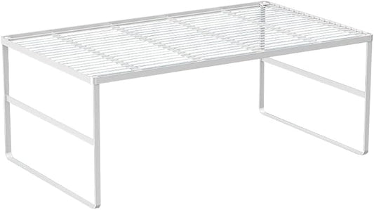 Kitchen Cabinet Storage Shelf Stackable Wire Spice Rack Organizer Heavy Duty Space Saver for Bathroom Bedroom Closet Laundry Room Office Countertop - White, Pack 1 by LIYIVNAA