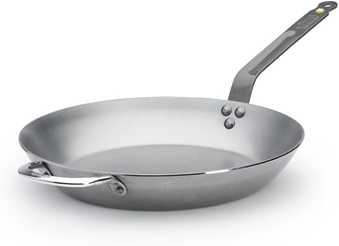 de Buyer MINERAL B Carbon Steel Fry Pan - 12.5” Diameter, 9” Cooking Surface - Ideal for Searing, Sauteing & Reheating - Naturally Non-Stick Finish - Made in France by deBuyer