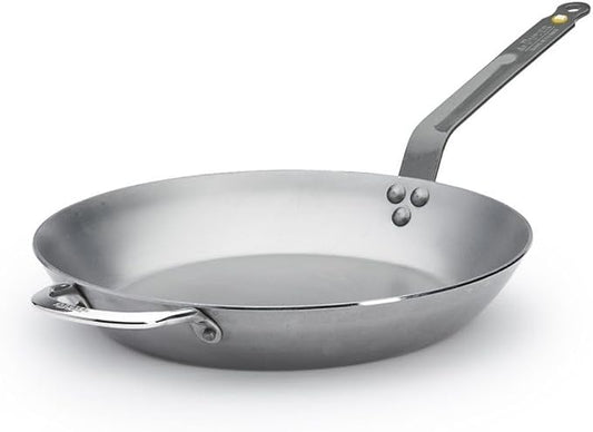 de Buyer MINERAL B Carbon Steel Fry Pan - 12.5” Diameter, 9” Cooking Surface - Ideal for Searing, Sauteing & Reheating - Naturally Non-Stick Finish - Made in France by deBuyer