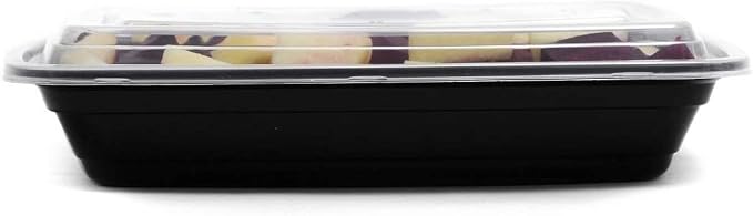 56oz Rectangular Microwavable Black Plastic Meal Prep Containers with Clear Lids - Food Storage Container - Certified BPA-Free, Stackable, Reusable Microwave, Dishwasher Safe, Disposable (50) - Image 4