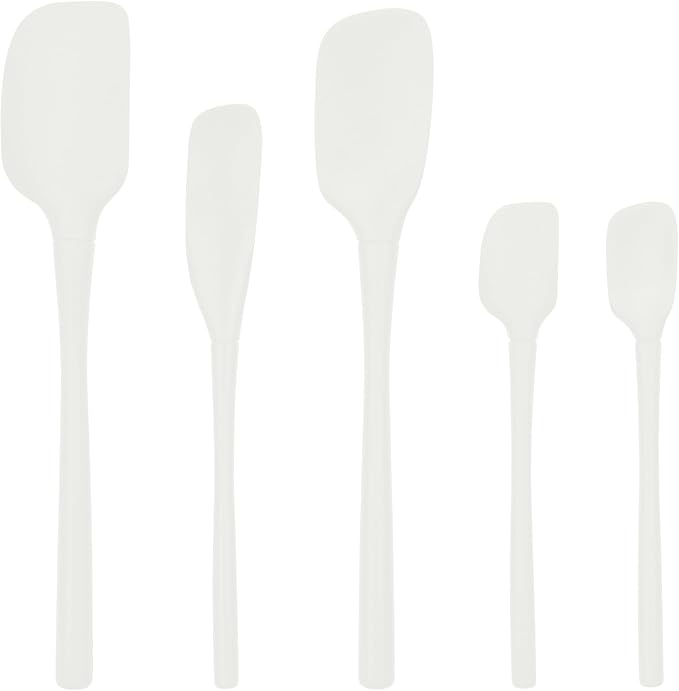Tovolo Flex Core 5 Piece Silicone Spatula Set Heat Resistant All Silicone Utensils Include Non Stick Spatula Spoonula Jar Scraper, Dishwasher Safe BPA Free Spatulas for Baking Mixing, White by Tovolo