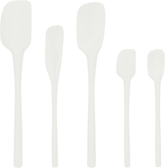 Tovolo Flex Core 5 Piece Silicone Spatula Set Heat Resistant All Silicone Utensils Include Non Stick Spatula Spoonula Jar Scraper, Dishwasher Safe BPA Free Spatulas for Baking Mixing, White by Tovolo