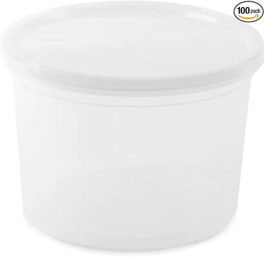 64 Oz Heavyweight Plastic Deli Containers with Airtight Lids | BPA Free Storage Cups for Soup Meal Prep Leftovers Takeout | Microwave Freezer Safe Reusable Containers | 100 Pack by Unknown