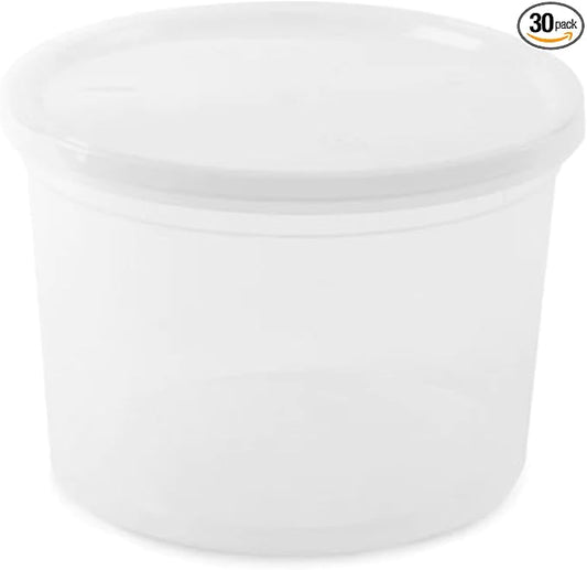 64 Oz Heavyweight Plastic Deli Containers with Airtight Lids | BPA Free Storage Cups for Soup Meal Prep Leftovers Takeout | Microwave Freezer Safe Reusable Containers | 30 Pack by Unknown
