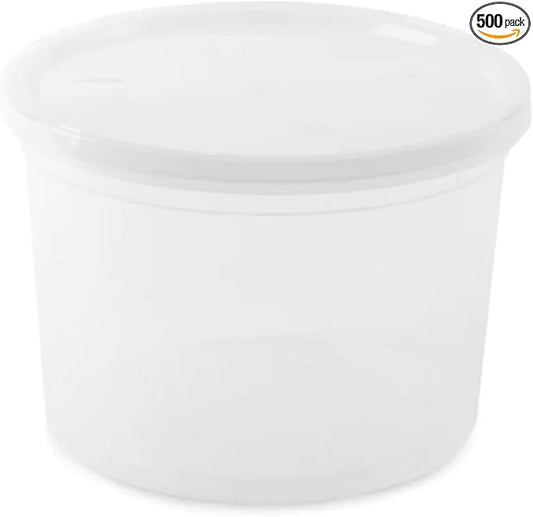 64 Oz Heavyweight Plastic Deli Containers with Airtight Lids | BPA Free Storage Cups for Soup Meal Prep Leftovers Takeout | Microwave Freezer Safe Reusable Containers | 500 Pack by Unknown