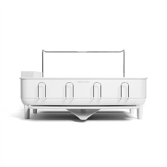 simplehuman Steel Frame Dishrack, Large Capacity Dish Drying Rack, 360º Easy Drain Swivel Spout, Utensil & Wine Glass Holder, Anti-Residue Coating, Moisture Control Surface, White by Unknown