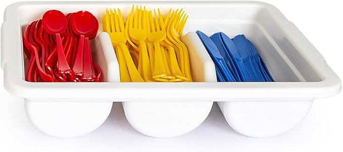 2 Pack - Cutlery Bin with Lid, Commercial 3-Compartment Flatware Tray with Cover, Silverware Storage Plastic Container, Restaurant Condiments Holder, Covered Utensil Organizer Box, White - Image 2