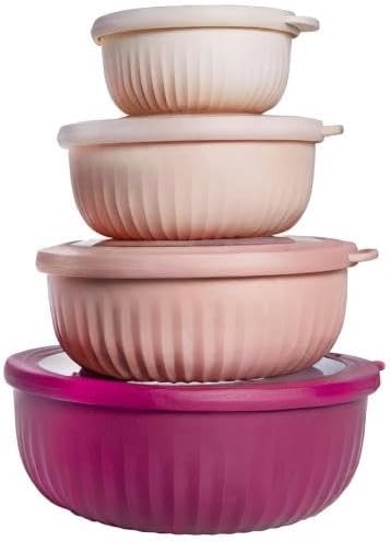 COOK WITH COLOR Prep Bowls with Lids- Wide and Deep Nesting Plastic Small Mixing Bowl Set with Lids, 8 Piece Set - Wide Bowls, Rose - Image 10