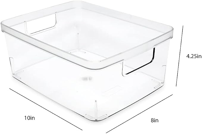 Isaac Jacobs 3-Pack Medium Clear Storage Bins (8” L x 10” W x 4.25” H) | Cutout Handles, Plastic Organizer for Home, Office, Kitchen, Fridge/Freezer, Bathroom, BPA Free, Food Safe (3-Pack, Medium) - Image 3