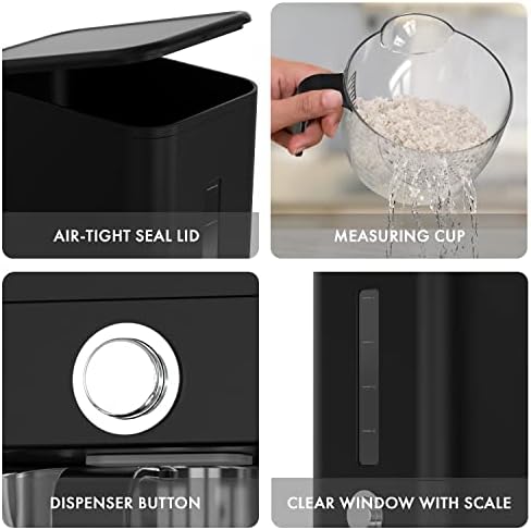 Rice Dispenser - 26.5 lbs Rice Storage Container with Measuring Cup, Rice Scoop & Sponge – Large Cereal Grain Bucket with Scale for Kitchen Pantry Organization, BPA-free, Airtight (Black) - Image 7