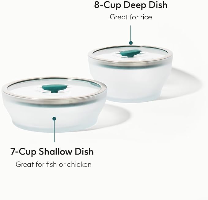 Anyday 4-Pc Microwave Cookware Set (Kale) | Glass Food Storage Set, Glass Lids, Large Plastic-Free Containers, Stackable Steamer, Vented Lid - Image 2