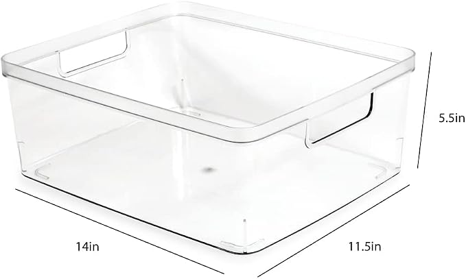 Isaac Jacobs 2-Pack Large Clear Storage Bins (11.5” L x 14” W x 5.5” H) | Cutout Handles, Plastic Organizer for Home, Office, Kitchen, Fridge/Freezer, Bathroom, BPA Free, Food Safe (Large) - Image 3