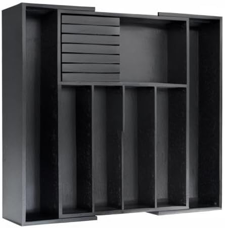 VaeFae Bamboo Silverware Drawer Organizer, 7 Slots, Black | Cutlery Tray with Removable Divider, Flatware Storage, 43 cm D x 32-55 cm W, 5-7 Slots, Black - Image 7