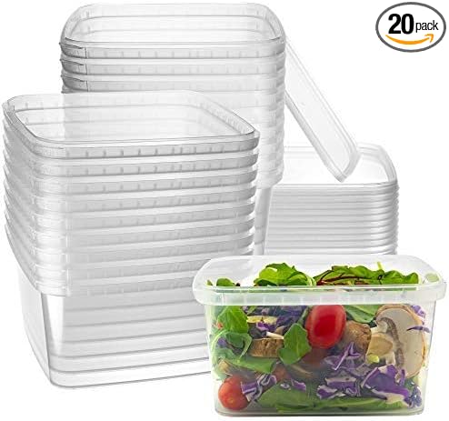 32 oz 20 Pack Square Clear Deli Containers with Lids Disposable BPA Free Square Plastic Food Storage Containers with Lids Airtight for Meal Prep Take Out Kitchen by NYHI