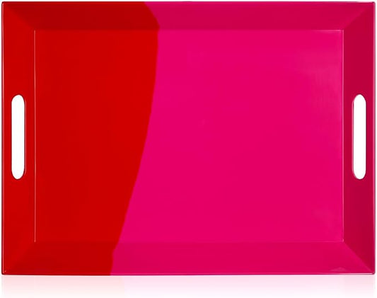 Melamine Serving Tray with Handles, Chip and Break Resistant, Durable and Kid-Friendly Food Tray for Indoor and Outdoor, Dishwasher Safe (Fuchsia/Red) by Thomas+Fuchs+Creative
