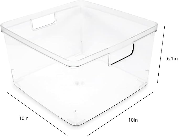 Isaac Jacobs 2-Pack Square Clear Storage Bins (10” L x 10” W x 6.1” H) | Cutout Handles, Plastic Organizer for Home, Office, Kitchen, Fridge/Freezer, Bathroom, BPA Free, Food Safe (2-Pack, Square) - Image 3