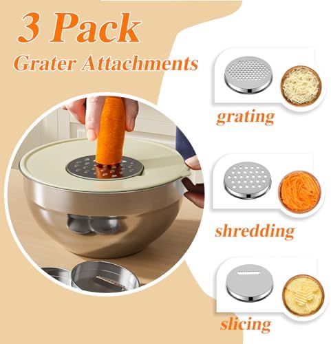 4-Pack Fruit Storage Containers for Fridge with Removable Colanders and 6 PCS Stainless Steel Mixing Bowls with 3 Grater Attachments, Kitchen Food Storage Organizers Nesting Mixing Bowl - Image 7