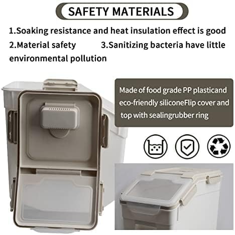 4 Pack Grain Food Storage Container, 20LB Airtight Rice Bin Storage Bucket with Spoon and Measuring Cup, Large Flour Dispenser Container Set 80LB Total Capacity, Grey - Image 4