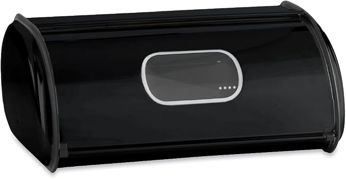 Window Breadbox for Kitchen Countertop, Black | Countertop bread box with clear viewing window, rear air vents, and durable metal construction bread and baked goods storage by MontgomeryWard