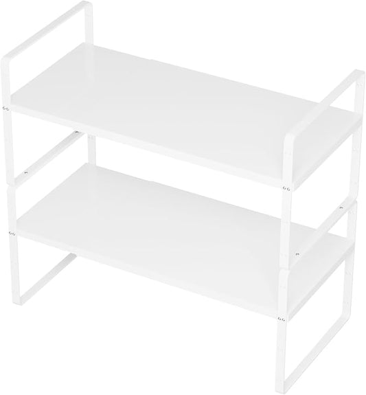 SANNO Expandable Kitchen Shelf Organizers,Cupboard Organizer Rack Space Riser Countertop Kitchen Pantry Cupboard Countertop Shelf Organizers, White, 2 pack by SANNO